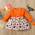 thumbnail image 1 of Kmbangi Robe d'Halloween pour Tout-Petit Fille 0-4 Ans, Manches Longues, Épaules Dégagées, Vêtements Imprimés Citrouille, 1 of 7
