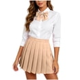 thumbnail image 4 of IUYRTFE Women's High Waisted Pleated Mini Skirt Adjustable Waist with Bow Tie School Uniform A Line Short Skirt, 4 of 9
