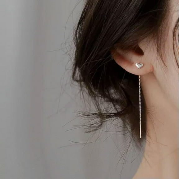 GKNET 925 Silver Flower Tassel Chain Earrings Ear clip Drop Dangle Women Jewellery Hot-Heart