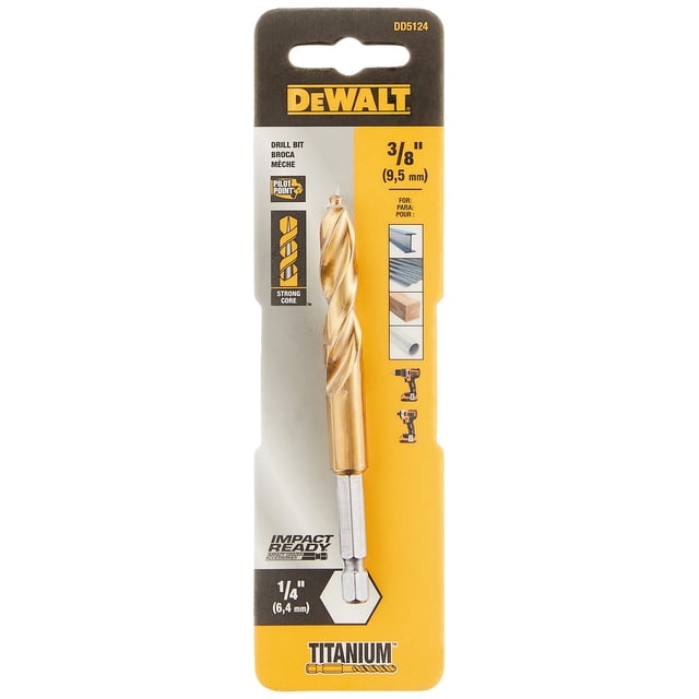 Broca DEWALT DD5124, resistente a impactos, nitruro de titanio, 3/8 pulgadas