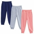 thumbnail image 4 of HILEELANG Toddler Girls' Jogger Pants 3-Pack Pull on Cotton French Terry Solid Grey Navy pink Ruffle Pocket SweatPants 3Y, 4 of 9