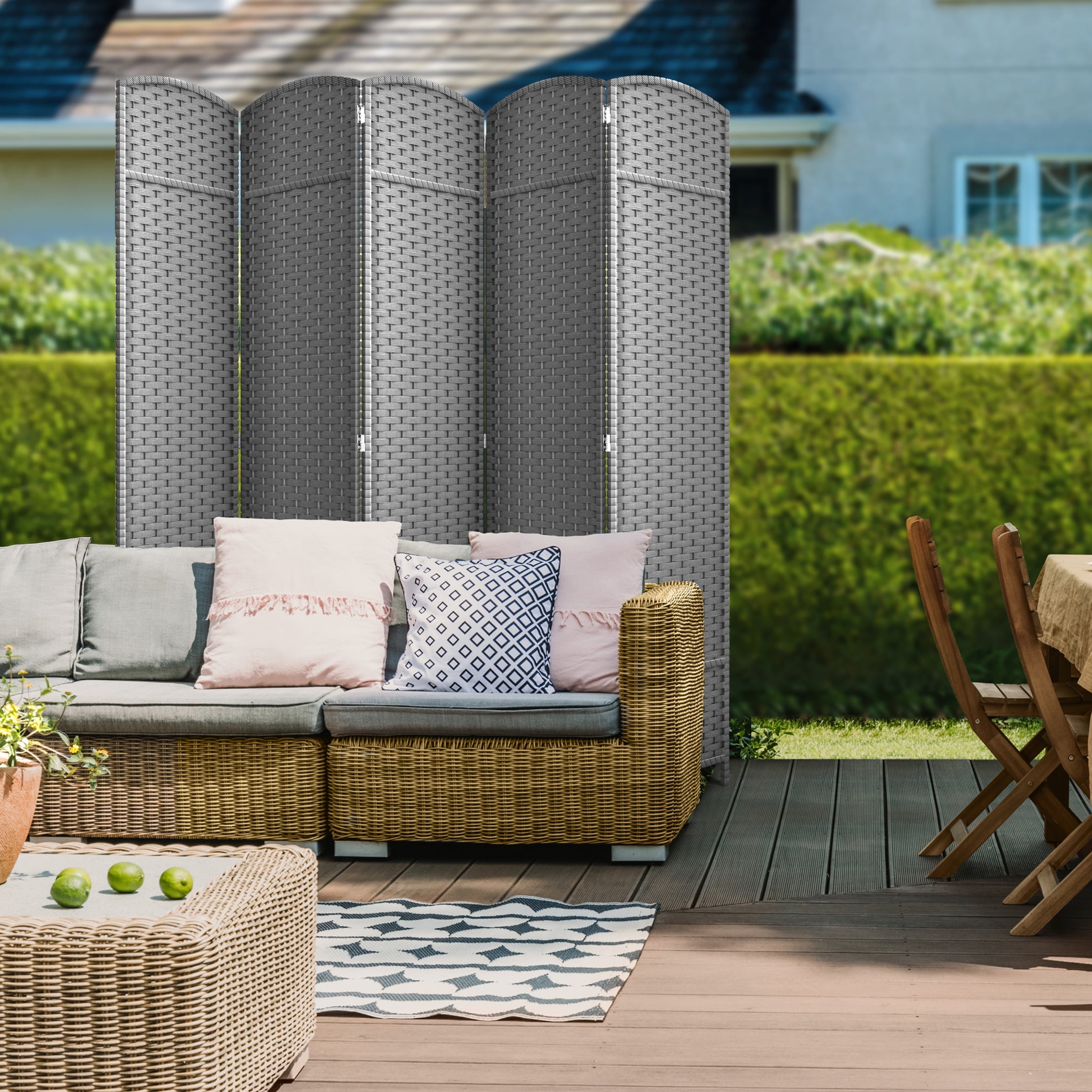 Sorbus 5-Panel Wide Folding Room Divider Privacy Screen, Hand-Woven Lt. Gray Mesh