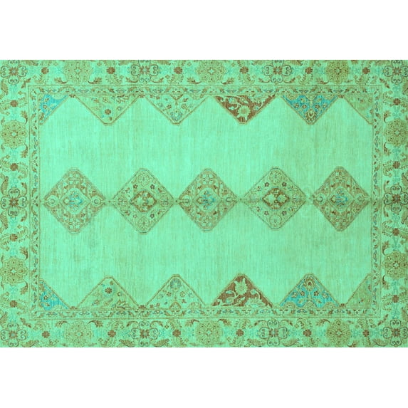 Ahgly Company Machine Washable Indoor Rectangle Abstract Turquoise Blue Modern Area Rugs, 6' x 9'