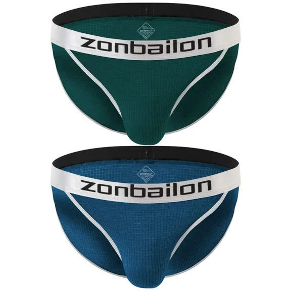 TANBOM Men's Bulge Enhancing Triangle Thong Nylon Underwear Green/Blue XXL 2-Pack