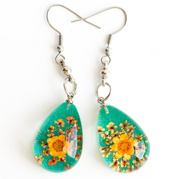 Flower Earrings Orange-Green Orb Bea Earrings