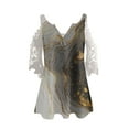 thumbnail image 4 of Elegante mujer casual cremallera cuello impresión blusa encaje manga corta camiseta verano Tops OAVQHLG3B Store  lin121212, 4 of 4