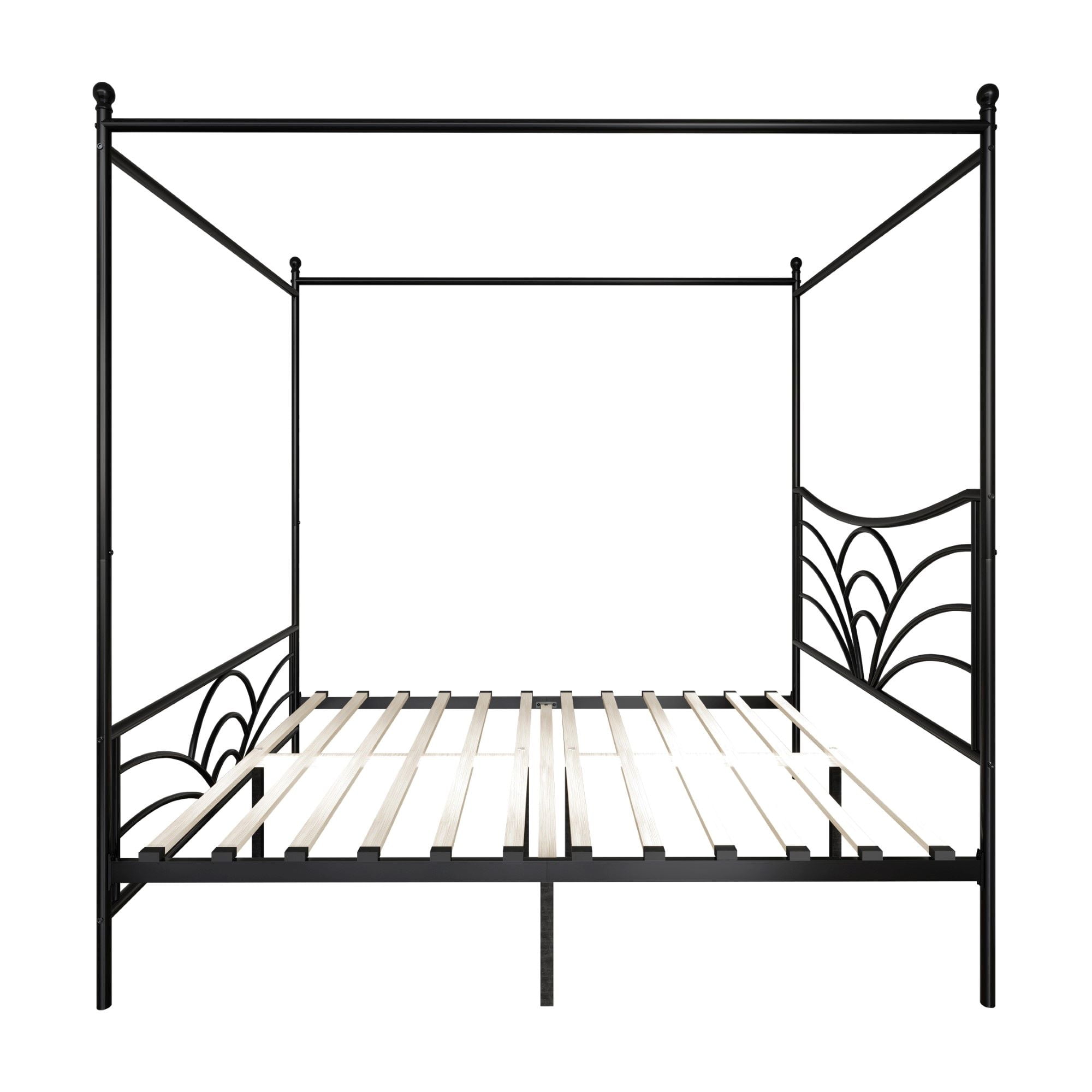 Home Design Denver King Metal Canopy Bed Frame with Arched Headboard and Central Support Leg, Black, Easy Assembly