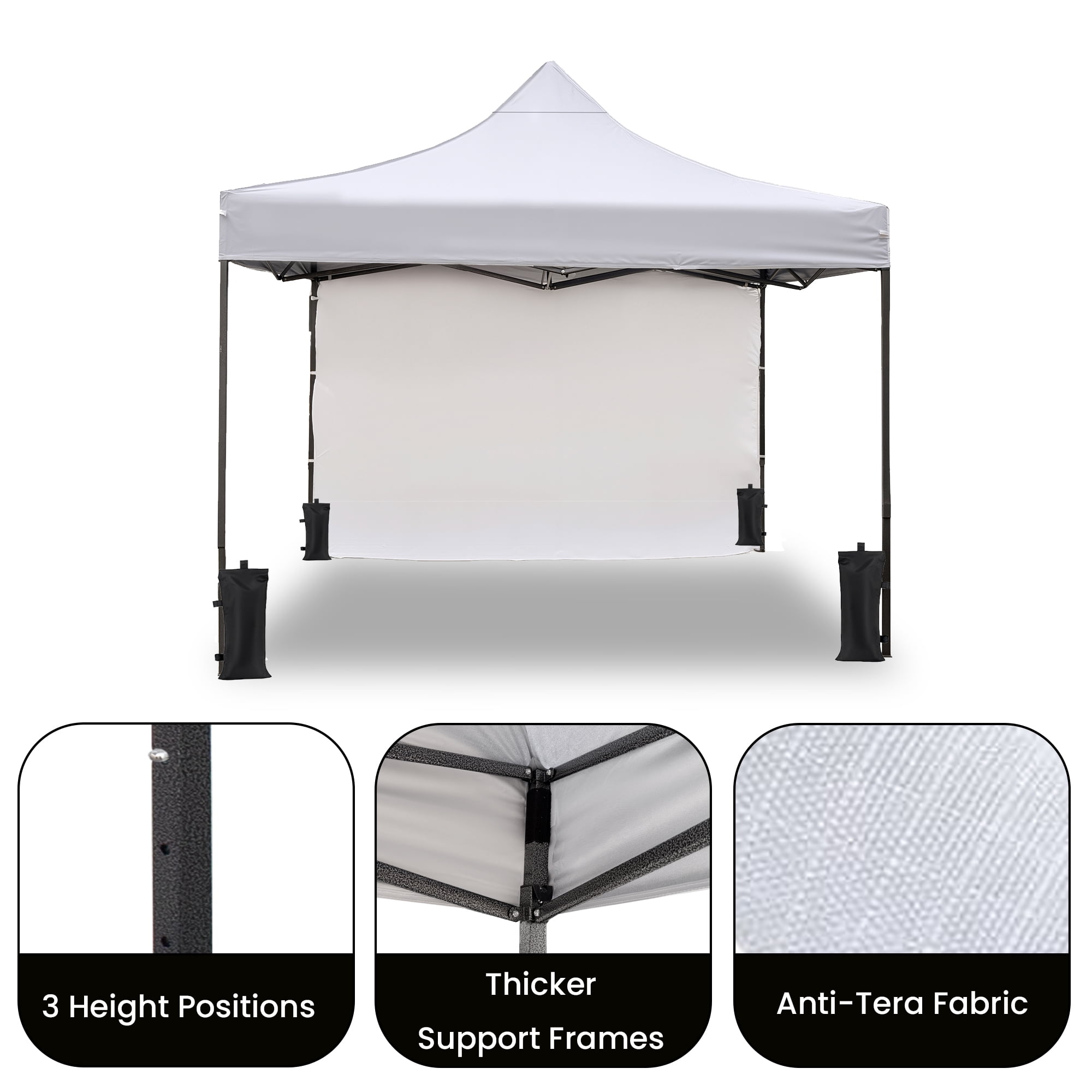 Leumius 10x10 ft Pop Up Canopy Tent with 4 Adjustable Heights (6.7-7.6 ft ) ,Portable Gazebo Instant Canopy for Camping Beach,White