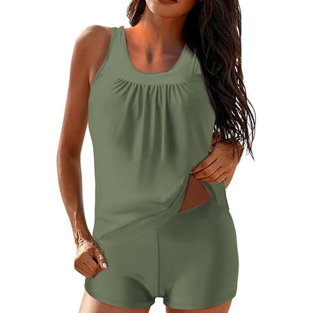 Swim Suits for Women 2025! Fadeal Women s Tankini Bathing Suits Tankini Swimsuits Two Piece Graphic Swim Tank Top with Boyshorts Ladies Swimwear Tankini Swimsuits for Women Green XL