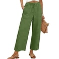 thumbnail image 5 of Outfmvch gauze pants women Resort Wear for Women 2025 Pull On Pants Straight-legs Beach Long Pants Gaucho Pant Wide Leg Trousers with Pockets Beach Vacation Pants for Womens Lace Side Green L, 5 of 8