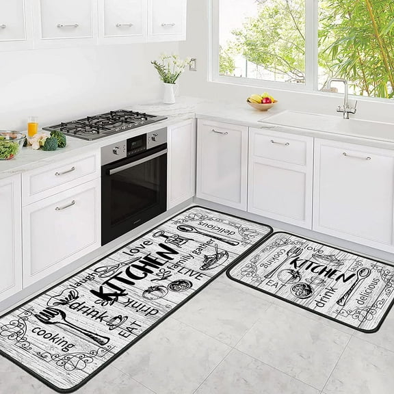 Kitchen Utensils Rugs Grey Kitchen Mats for Floor 2 Piece, Anti Fatigue Floor Mat for Kitchen, Kitchen Floor Mats for in Front of Sink and Kitchen Matt for Standing for Kitchen Decor 17"X30" 17"X47"