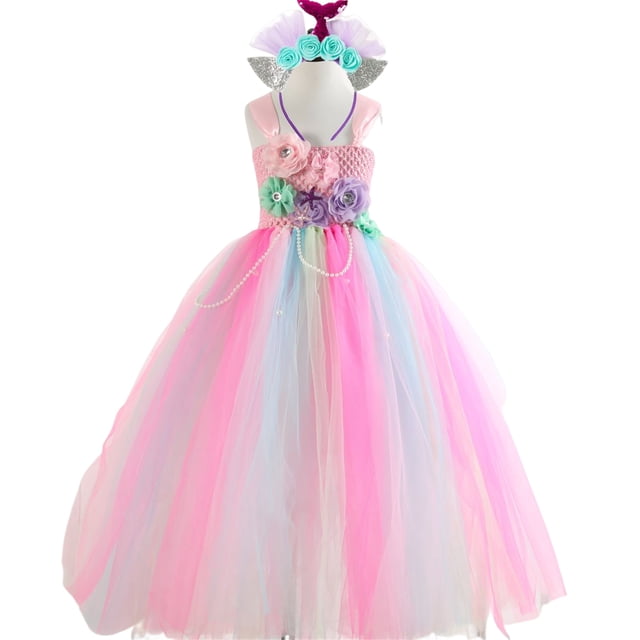 Mermaid Costume Tutu Jupe Filles Bandeau Taille Haute Robe en Tulle pour Fête