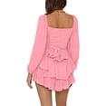 thumbnail image 2 of LYANER Women's Jumpsuit Lantern Long Sleeve Ruffle Layer Tie Mini Short Romper, 2 of 6