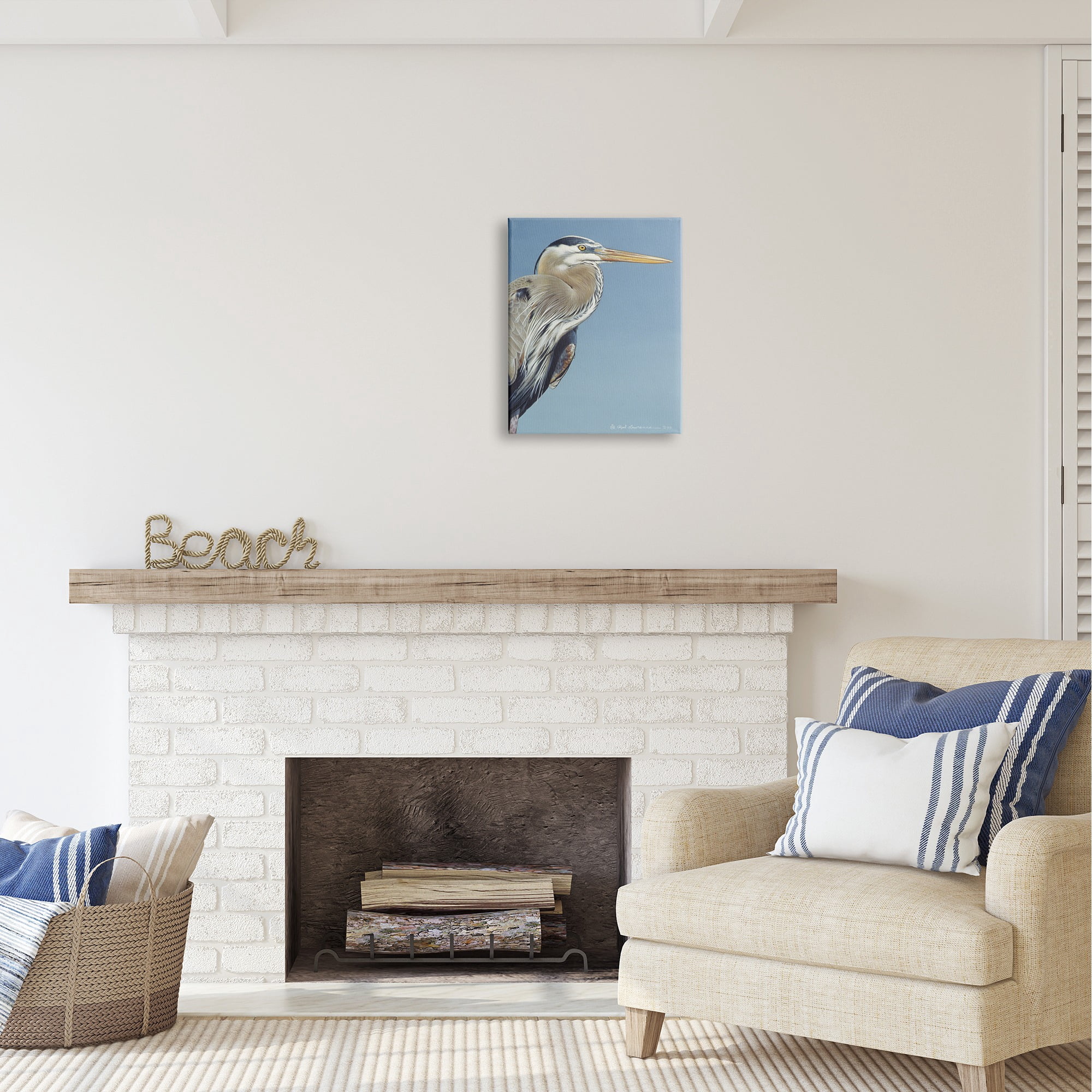 Stupell Industries Heron Portrait on Blue Animals & Insects Painting Gallery Wrapped Canvas Art Print Wall Art, 16 x 20