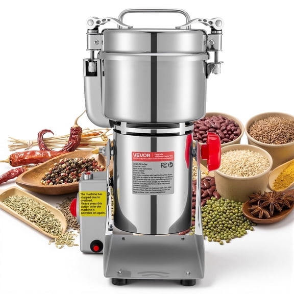 VEVOR 750g Electric Grain Mill Grinder, 2000W 28000RPM High Speed Spice Corn Dry Grinding Machine,Stainless Steel Pulverizer Powder Machine for Dried Grains Coffee Beans Spices Nuts (270° Swing Type)