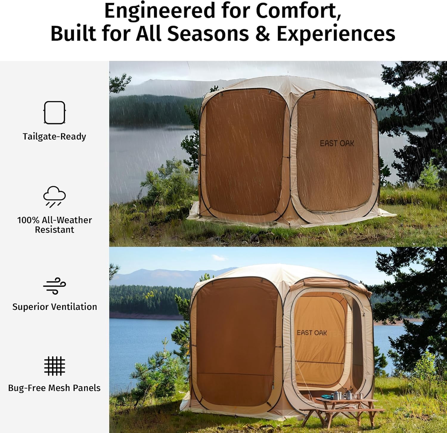 East Oak 12×12 FT 10 Person Family Canopy Tent Outdoor Screen House for Camping Beige