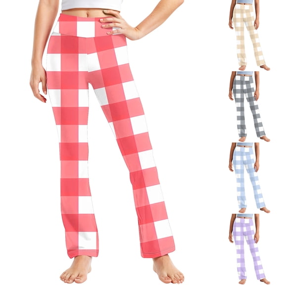 Antinious Children Girls Plaid Print Elastic Soft High Waist Breathable Straight Leg Fitness Full Length Pants Leggings