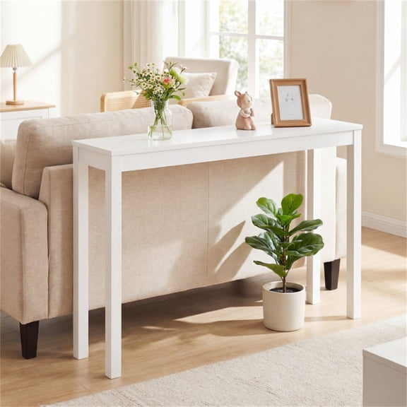 48" Solid Wood Leg Console Table Narrow Farmhouse Entryway Table for Hallway & Sofa White