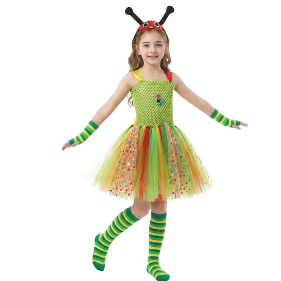 Hienoo Girls Caterpillar Dress-Up Outfits Sleeveless Tutu Dress with Headband, Sizes 2-12