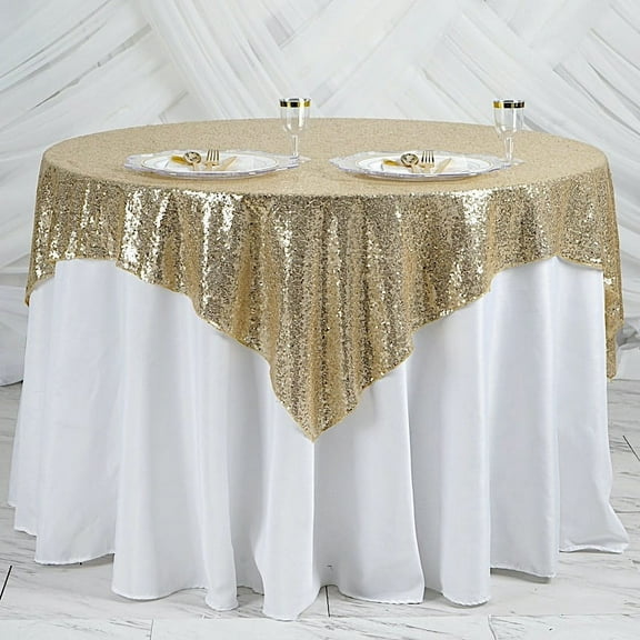BalsaCircle 60" x 60" Champagne Sequin Square Table Overlays Wedding Catering Tablecloth Linens