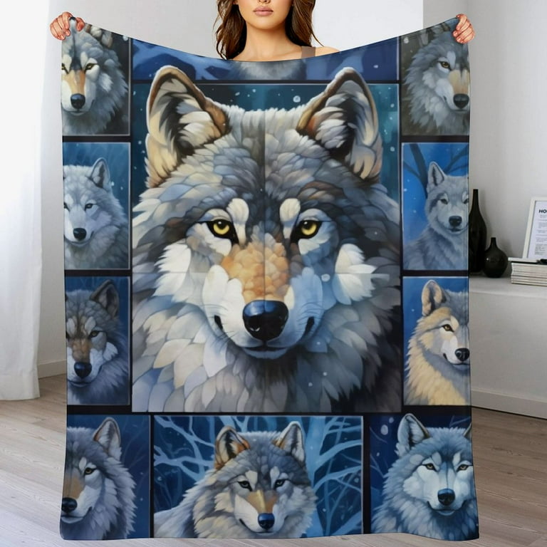 JEUXUS Wolf Gifts Blanket Cool Winter Snow Wolf Blanket for Adults Teens Kids Soft Wolf Print Plush Blanket Unique Wolf Gifts for Daughter Son Wolf Lovers Gifts Real Wolf Throw Blanket