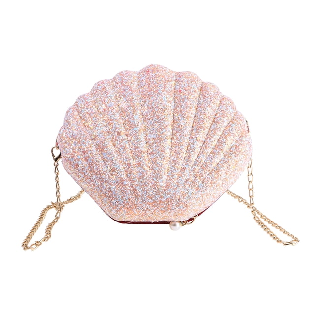 Bolsos con forma de concha con lentejuelas Versátil bolso de hombro con cadena cruzada para mujeres, niñas, damas (rosa)