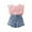 Pink, variant on Toddler Girls Summer Outfits Mesh Ruffled T-Shirts Tops and Embroidered Denim Shorts Cute Outfits Set(White,2-3 Years)