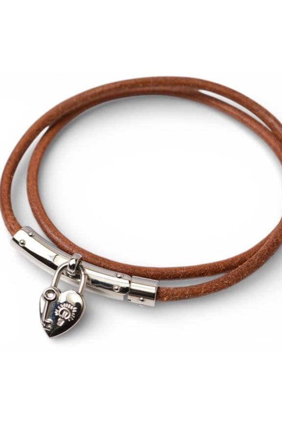 Pre-Owned Hermes Viviride Fantasy Heart Cadena Choker Bangle Bracelet for Women, Brown