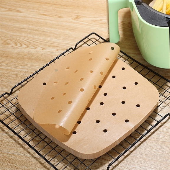 KOMOO 100Pcs Air Fryer Parchment Paper, Square/Round Perforated Parchment Paper Sheets, Perforated Paper for Air Fryers/Baking/Cooking/Steaming Basket
