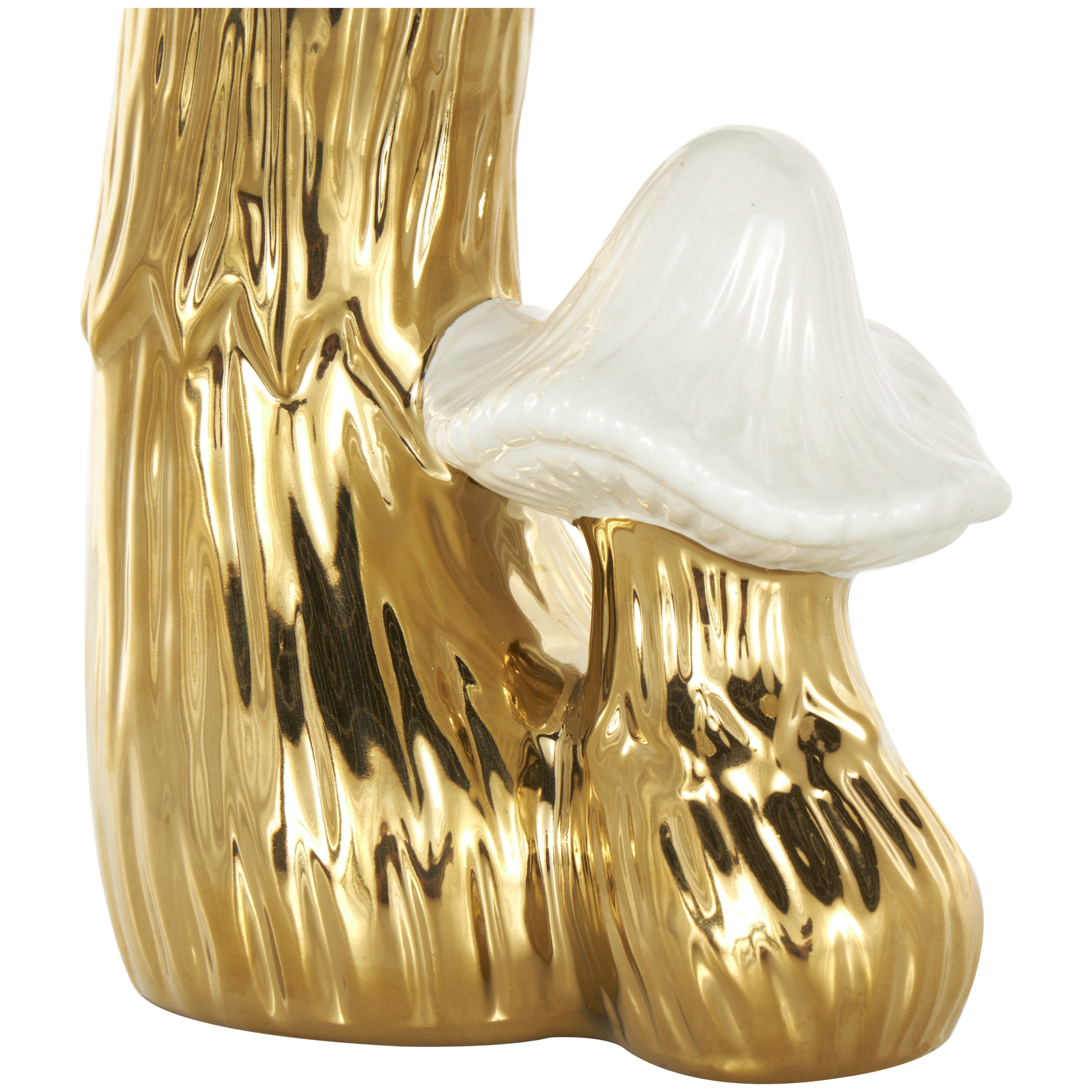 7" x 10" Gold Ceramic Mushroom Sculpture with White Tops and Textured Grooves, by DecMode