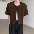 thumbnail image 5 of INCERUN Tops 2024 estilo coreano moda para hombre hebilla traje abrigos casual simple masculino sólido recortado cuello redondo manga corta Blazer S-5XL, 5 of 5