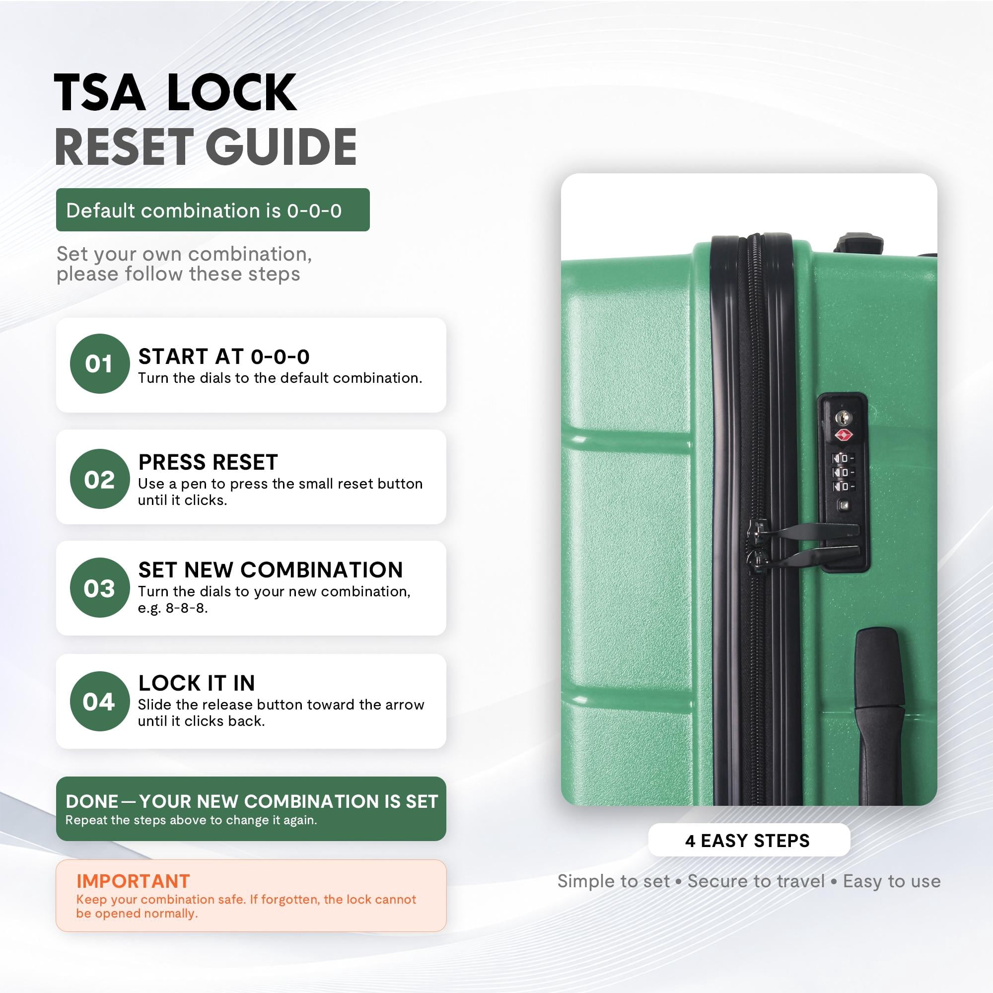 3-Piece PP Hardshell Luggage Set, Lightweight Scratch-Resistant Suitcases with Silent Spinner Wheels & TSA Lock, Jade Green