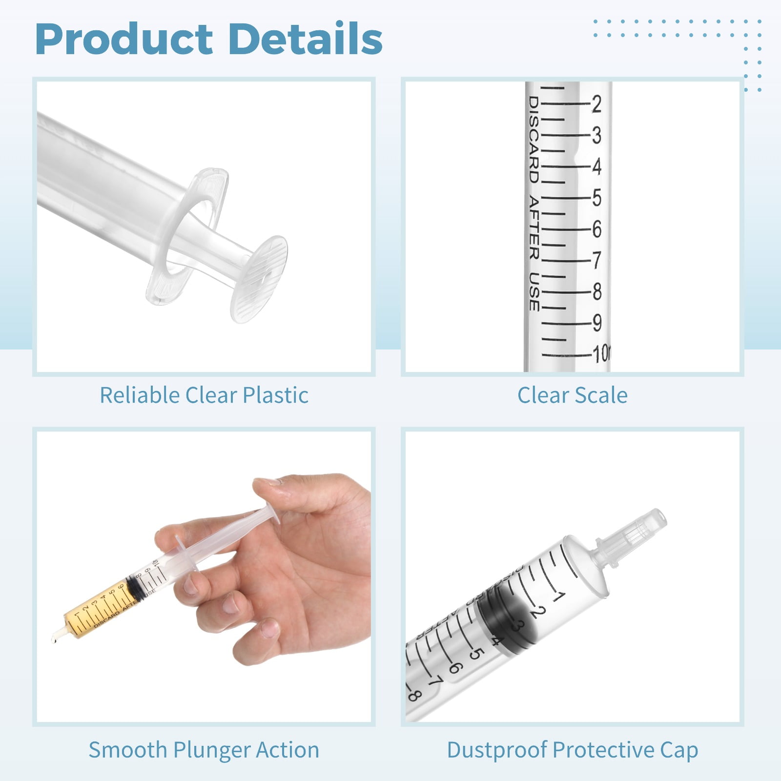 200 PCS Syringe with Tip Cap, 10 ml Plastic Measuring Syringe, Clear Small Syringe for Liquid Dispensing, Pet Feeding, Essential Oil Refilling, Ink Mixing, Lab Measurement, No Needle Included