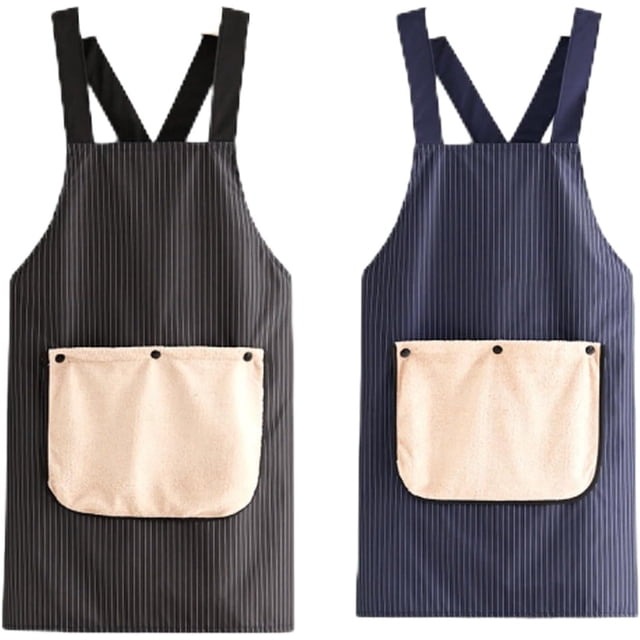 2026 New Apron With Pockets Cross Back Design With Towel, Apron With Towel Attached,Pinstripe Cross-Back Kitchen