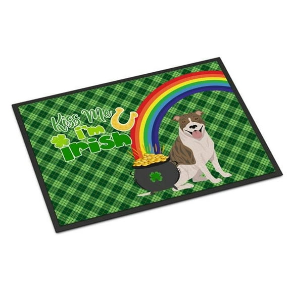Fawn Brindle Pit Bull Terrier St. Patrick's Day Indoor or Outdoor Mat 24x36 36 in x 24 in