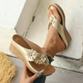 thumbnail image 5 of LOVZFMLL Wedge Sandals for Women Summer Chunky Flip Flops Comfortable Casual Dressy Floral Thong Women's Outdoor Footwear Gold 8.5, 5 of 8
