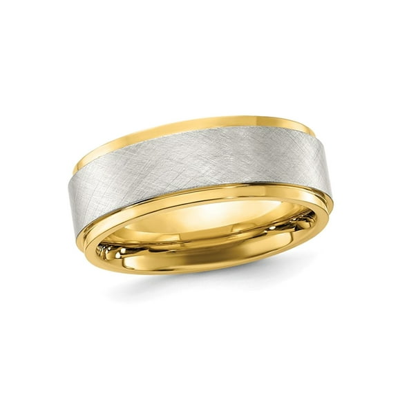 Gem & Harmony Mens Yellow Plated Stainless Steel Center Brushed Band Ring (8mm) for Men
