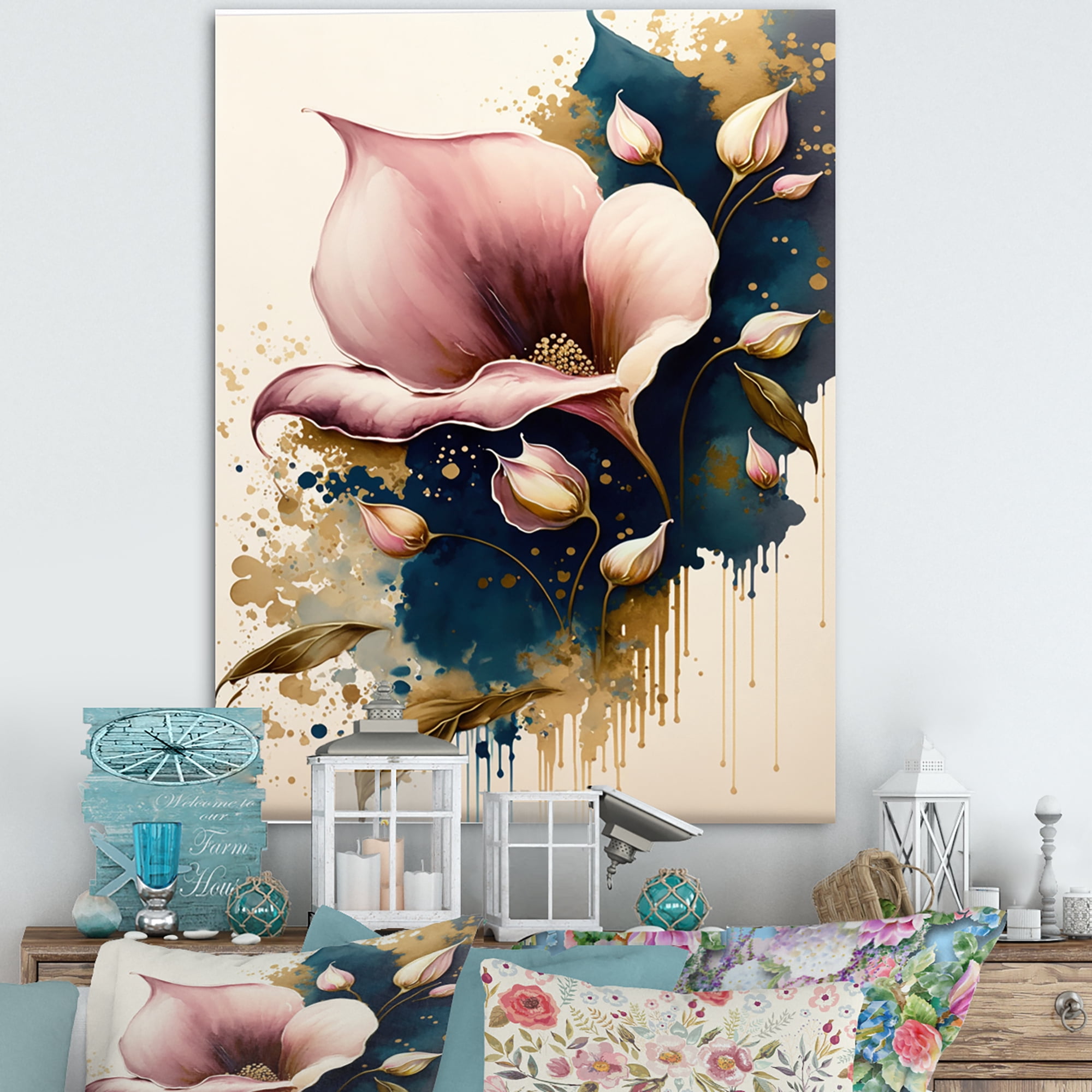 Designart Pink Blooming Cally Lillies III Canvas Wall Art