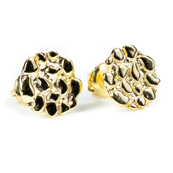 Small Round Shape 14K Yellow Gold Plated Solid 925 Sterling Silver Screw Back Post Men's Circle 90's Old School Retro Nugget Hip Hop Stud Earrings