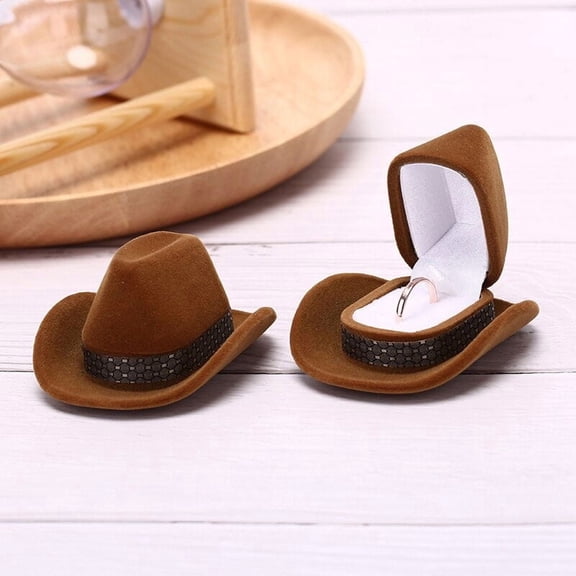 Uxgjfwu Cowboy Hat Shaped Jewelry Box, Decorative Storage Case for Rings, Earrings, Necklace, Organizer with Hinged Lid for Dressing Table, Gift Presentation