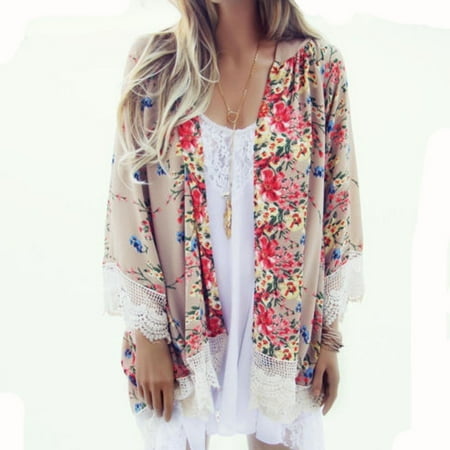 Kimono Gold Foil - DZT1968® Women Printed Chiffon Shawl Kimono Cardigan Tops Cover Up Blouse