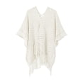 thumbnail image 4 of Women Fringe Sheer Knit Beach Cover Up Lightweight Resort Swimwear Top,White,One Size, 4 of 5