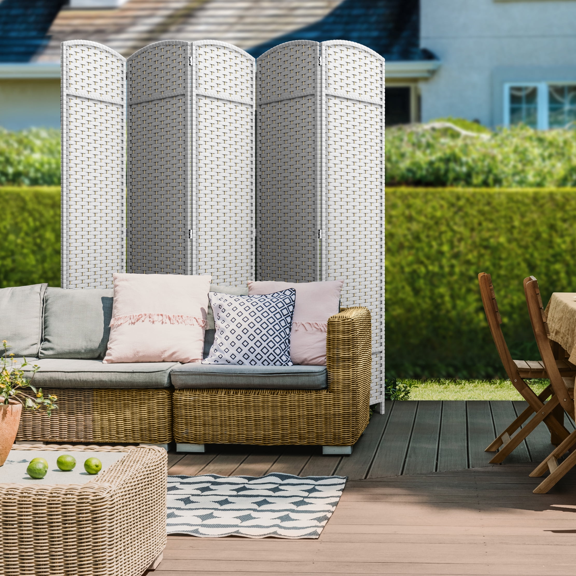 Sorbus 5-Panel Wide Folding Room Divider Privacy Screen, Hand-Woven White Mesh