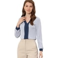 thumbnail image 1 of Blusa Allegra K de Color de Contraste frontal plisado con Cuello Dividido para Mujer Azul M, 1 of 5