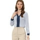 thumbnail image 1 of Blusa Allegra K de Color de Contraste frontal plisado con Cuello Dividido para Mujer Azul M, 1 of 5