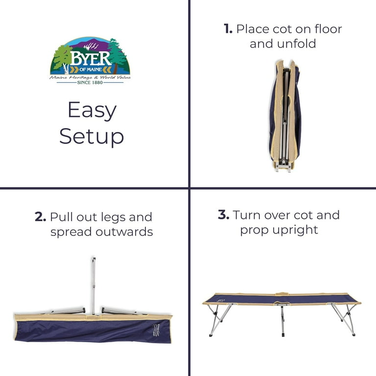 BYER OF MAINE Easy Cot Extra Large Folding Cot Heavy Duty Cot for Indoor and Outdoor Use Cot Bed for Adults 78 L X 31 W X 18 H 330 lb Capacity Walmart