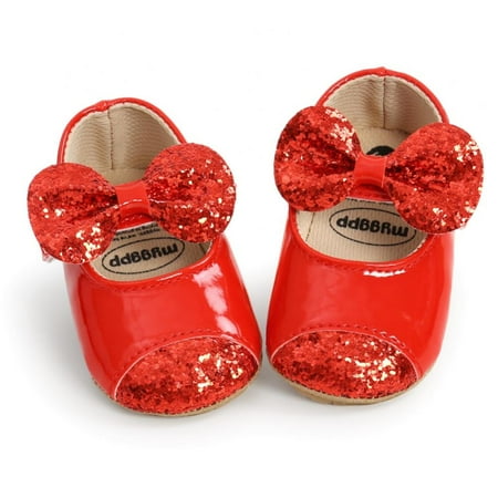 

BULLPIANO Soft Non-Slip Sole Infant Crib Shoes Clasp Bowknot Prewalkers Toddler Walking Shoes Princess Wedding Dress Shoes 0-18M
