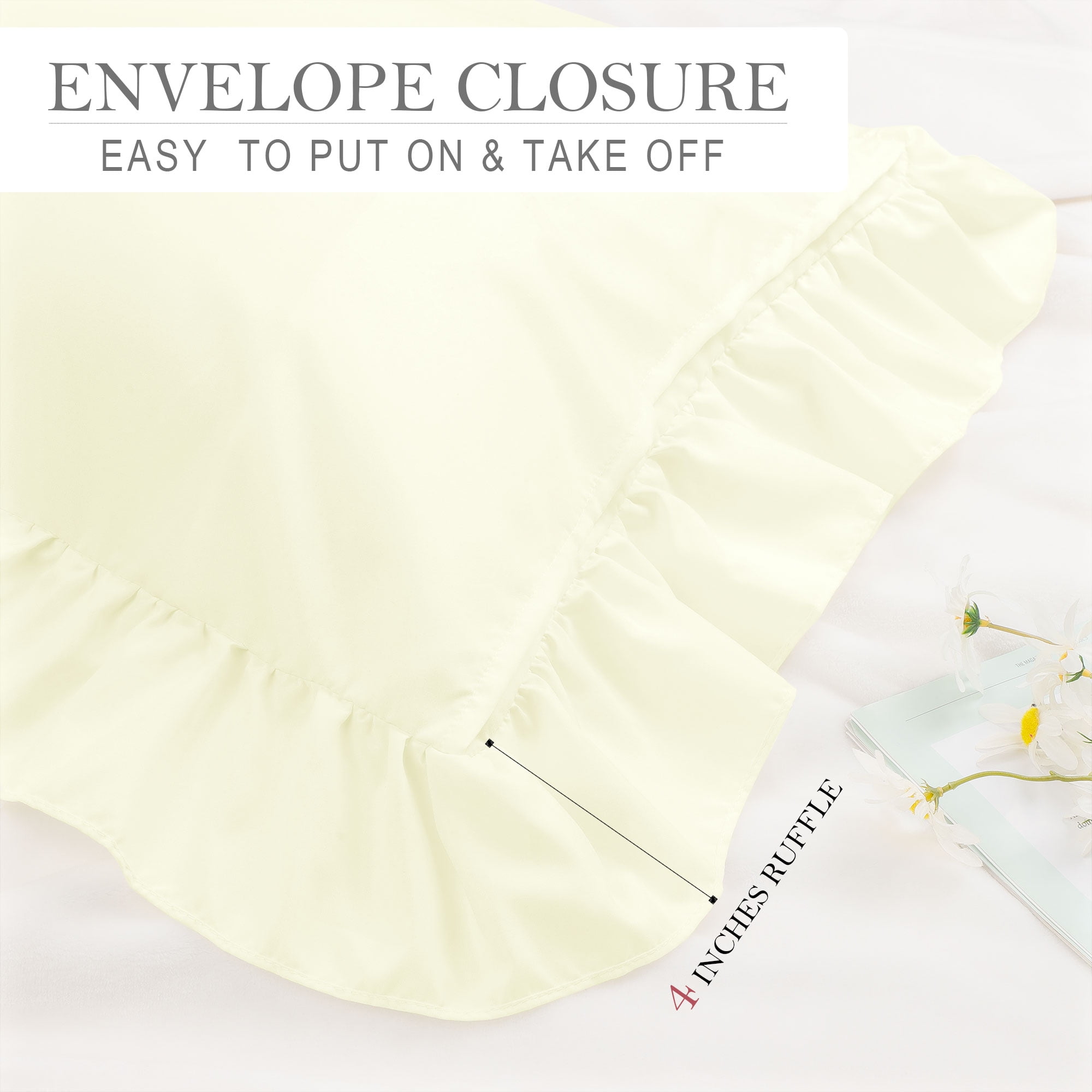 Unique Bargains Microfiber Ruffle Envelope Closure Pillowcases 2 Pcs Cream Queen