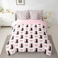 thumbnail image 2 of Manfei Kawaii Black Cat Twin Bedding Sets 7-Piece for Teen, Girly Pink Buffalo Bedding Comforter Set, Cartoon Bowknot Christmas Reversible Sheet Sets, Lightweight Room Decor, 2 of 7