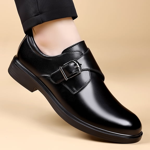 Men's Single Monk Strap Buckle Formal Leather Dress Shoes